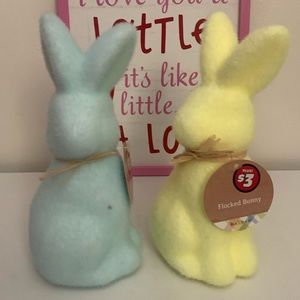 Easter Flocked Bunnies In Pastel Colors Brand New. Set Of 2.